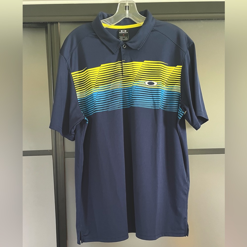 large navy blue regular fit oakley polo shirt